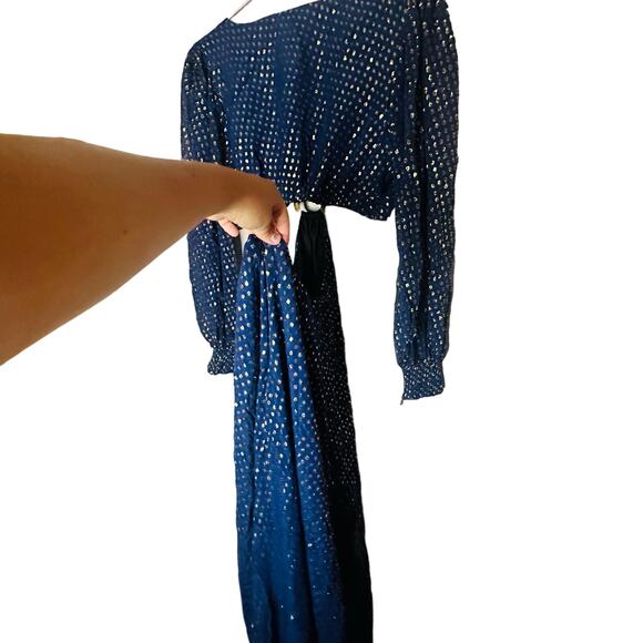 DELFI Collective Cerise Cutout Middle Blue Metallic Gold Dotted Gown Dress L - Picture 11 of 15